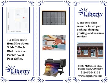 Picture of signage for Liberty Pack and Ship by Sampson. Links to Misc Signage Page.