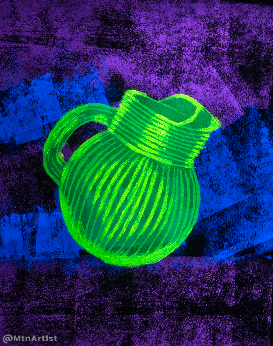 Ribbed Pitcher by Sampson. Links to Uranium Glass Screenprints page.